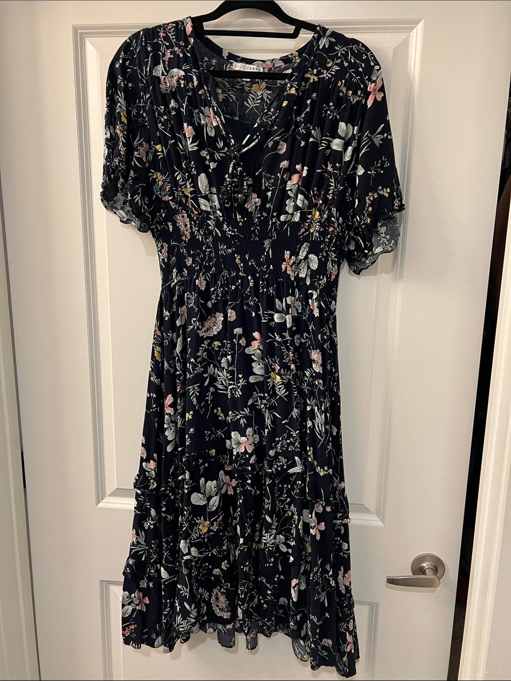 Baltic Born Navy Floral Midi Dress with Pastel Blooms